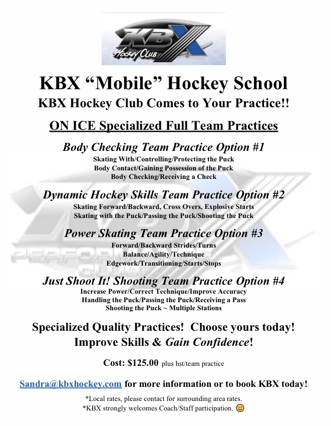 KBX Hockey School On Ice Mobile Unit!   KBX On Ice Team Practices! Including Power Skating, Dynamic Skills, Body Contact and more!!
